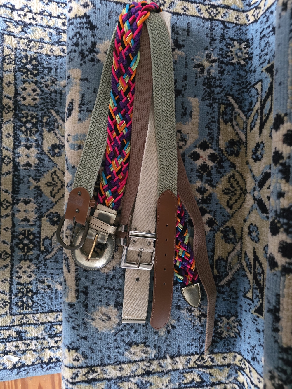 Set of Mixed Belts including Multicolor Braided and Neutral Straps